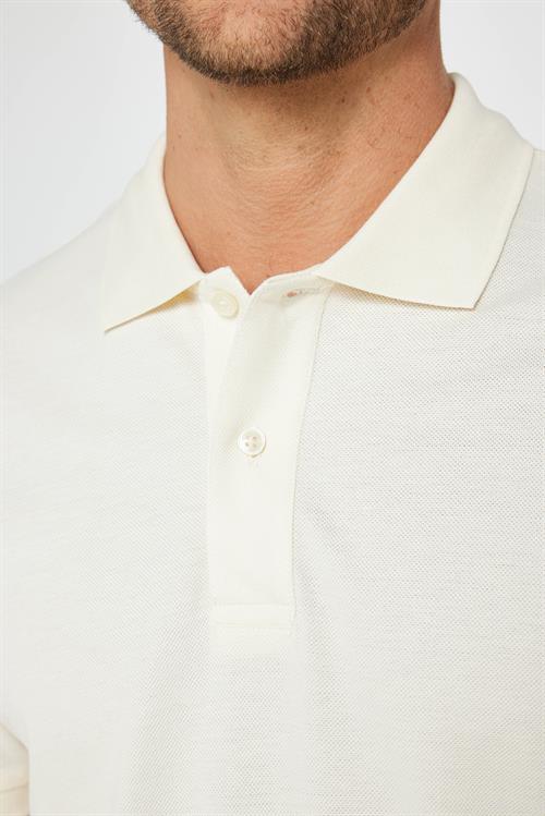 Erkek Slim Fit Dar Kesim %100 Pamuk Düz Pike Ekru Polo Yaka Tişört