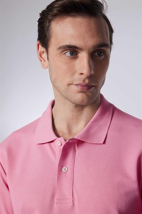 Erkek Slim Fit Dar Kesim %100 Pamuk Düz Pike Lila Polo Yaka Tişört