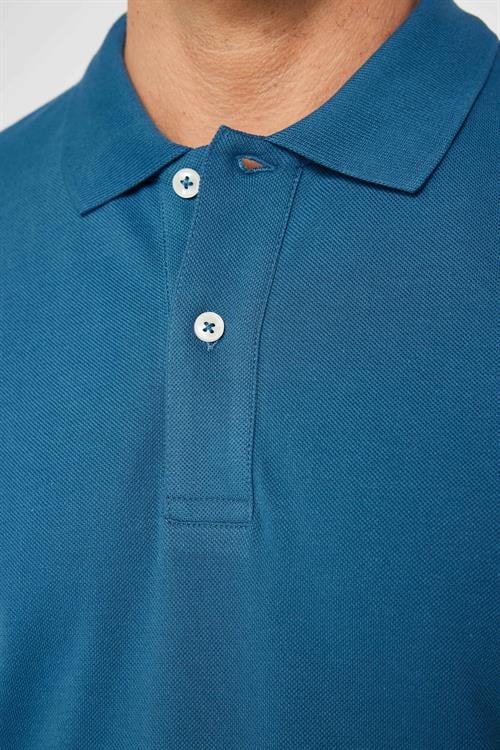 Erkek Slim Fit Dar Kesim %100 Pamuk Düz Pike Petrol Renk Polo Yaka Tişört