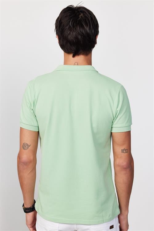 Erkek Slim Fit Dar Kesim %100 Pamuk Düz Pike Yeşil Polo Yaka Tişört