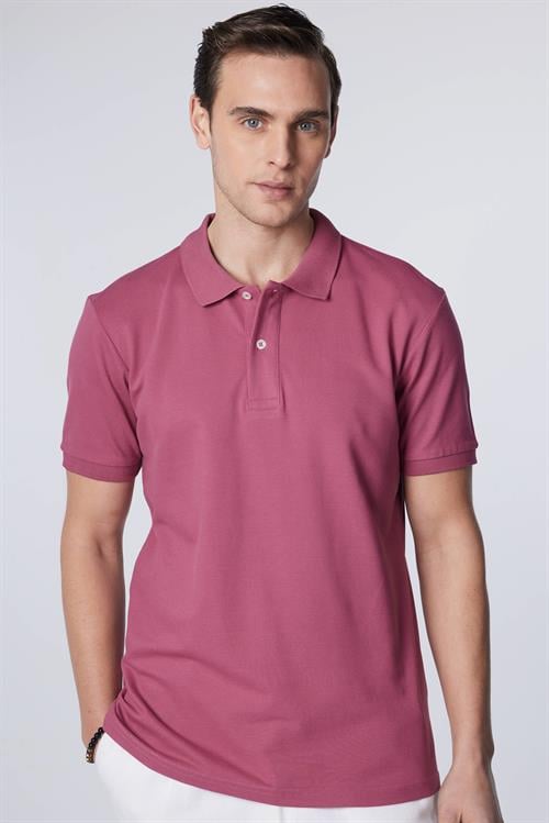 Erkek Slim Fit Dar Kesim %100 Pamuk Düz Pike Mor Polo Yaka Tişört