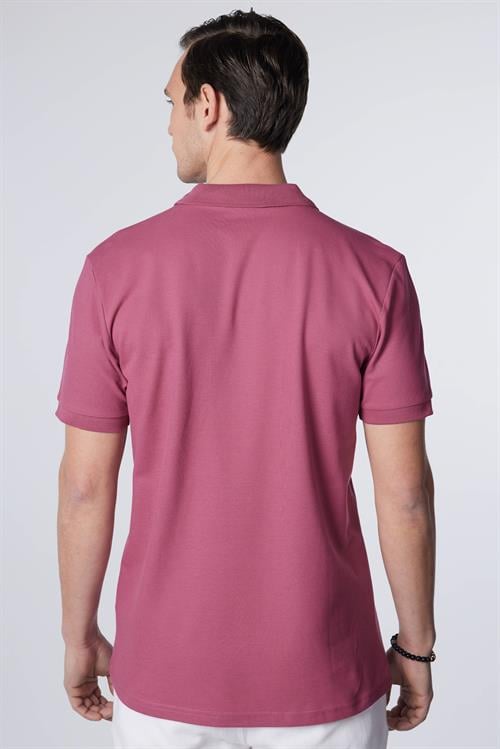 Erkek Slim Fit Dar Kesim %100 Pamuk Düz Pike Mor Polo Yaka Tişört