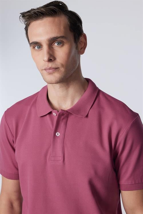 Erkek Slim Fit Dar Kesim %100 Pamuk Düz Pike Mor Polo Yaka Tişört