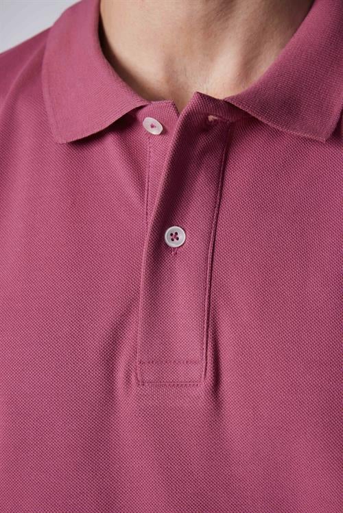 Erkek Slim Fit Dar Kesim %100 Pamuk Düz Pike Mor Polo Yaka Tişört