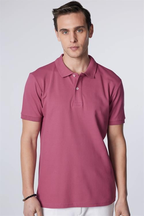 Erkek Slim Fit Dar Kesim %100 Pamuk Düz Pike Mor Polo Yaka Tişört