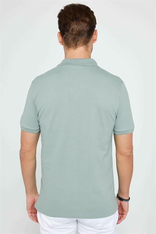 Erkek Slim Fit Dar Kesim %100 Pamuk Düz Pike Mint Polo Yaka Tişört