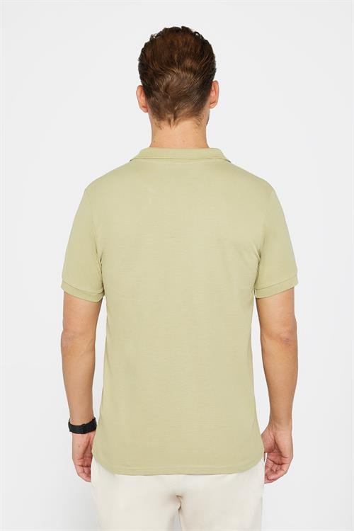 Erkek Slim Fit Dar Kesim %100 Pamuk Düz Pike Yeşil Polo Yaka Tişört