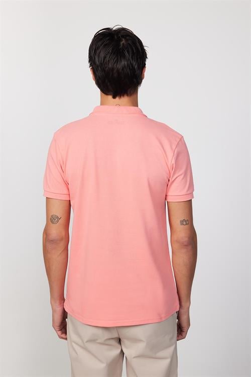 Erkek Slim Fit Dar Kesim %100 Pamuk Düz Pike Pembe Polo Yaka Tişört
