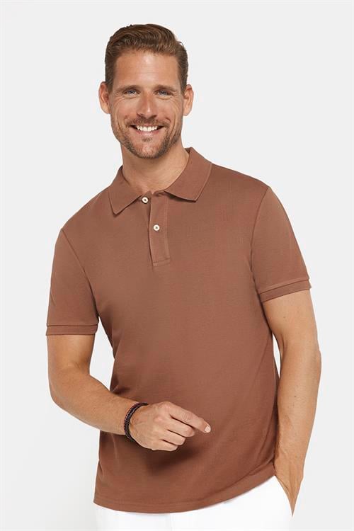 Erkek Slim Fit Dar Kesim %100 Pamuk Düz Pike Kahverengi Polo Yaka Tişört