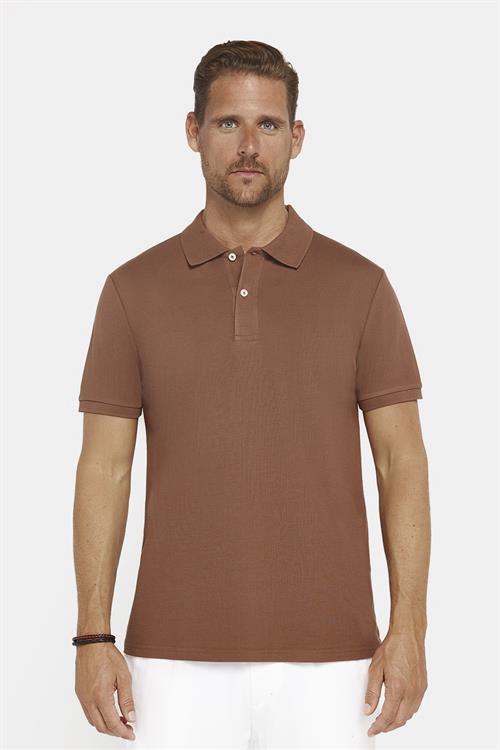 Erkek Slim Fit Dar Kesim %100 Pamuk Düz Pike Kahverengi Polo Yaka Tişört
