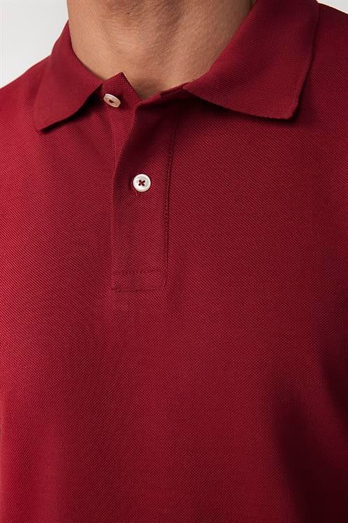 Erkek Slim Fit Dar Kesim %100 Pamuk Düz Pike Bordo Polo Yaka Tişört