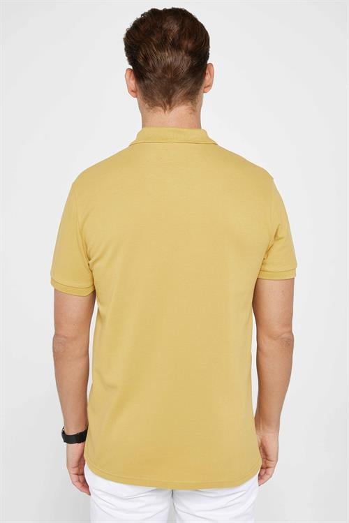 Erkek Slim Fit Dar Kesim %100 Pamuk Düz Pike Hardal Polo Yaka Tişört