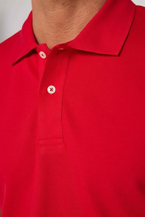 Erkek Slim Fit Dar Kesim %100 Pamuk Düz Pike Kırmızı Polo Yaka Tişört