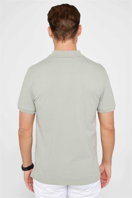 Erkek Slim Fit Dar Kesim %100 Pamuk Düz Pike Gri Polo Yaka Tişört