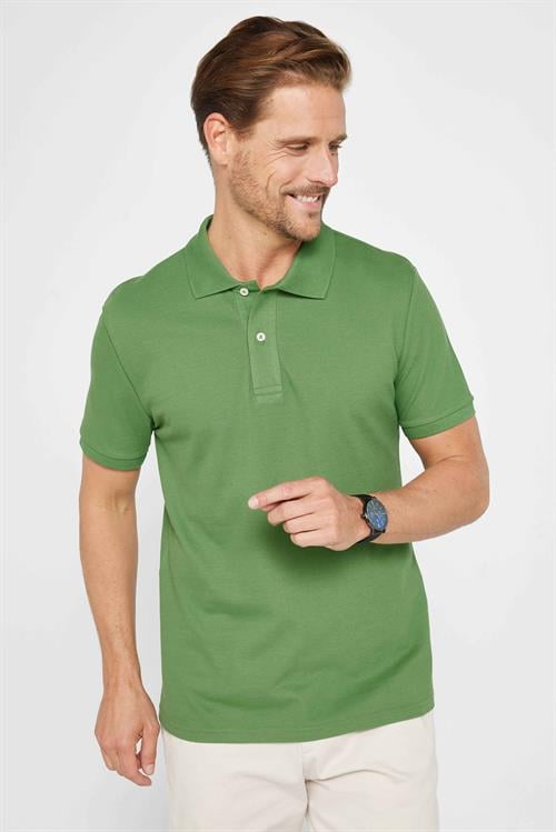 Erkek Slim Fit Dar Kesim %100 Pamuk Düz Pike Yeşil Polo Yaka Tişört