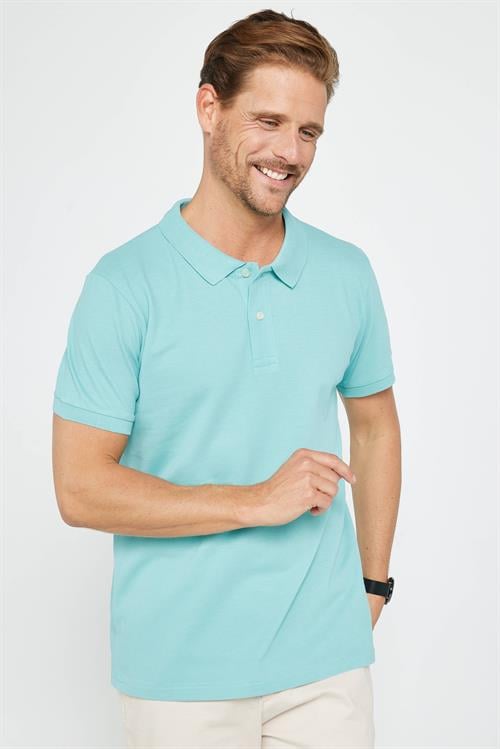 Erkek Slim Fit Dar Kesim %100 Pamuk Düz Pike Mint Polo Yaka Tişört