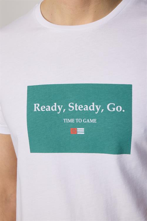 Erkek Slim Fit Dar Kesim %100 Pamuk Yumuşak Dokulu Baskılı Beyaz Bisiklet Yaka Tişört