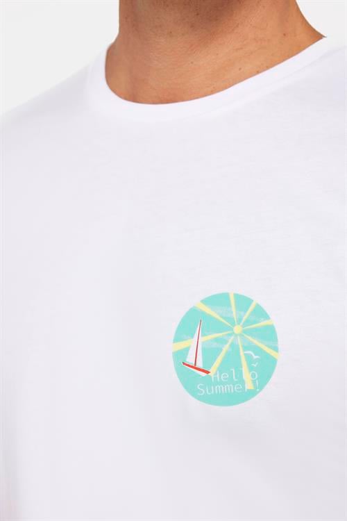 Erkek Slim Fit Dar Kesim %100 Pamuk Yumuşak Dokulu Baskılı Beyaz Bisiklet Yaka Tişört