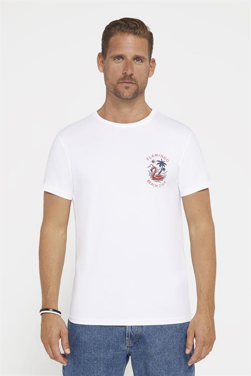 Erkek Slim Fit Dar Kesim %100 Pamuk Yumuşak Dokulu Baskılı Beyaz Bisiklet Yaka Tişört