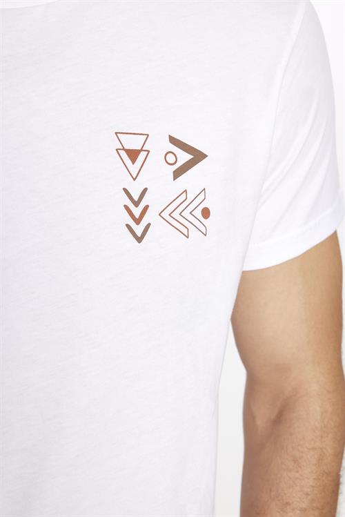 Erkek Slim Fit Dar Kesim %100 Pamuk Yumuşak Dokulu Baskılı Beyaz Bisiklet Yaka Tişört