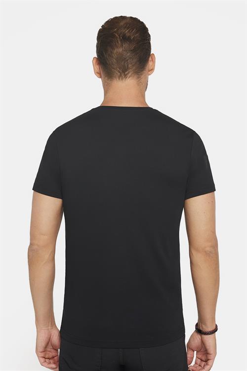 Erkek Slim Fit Dar Kesim %100 Pamuk Yumuşak Dokulu Baskılı Siyah Bisiklet Yaka Tişört