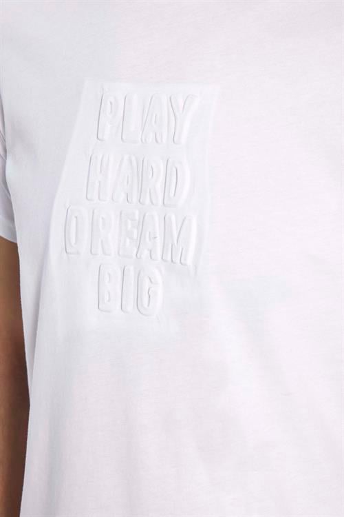 Erkek Slim Fit Dar Kesim %100 Pamuk Yumuşak Dokulu Baskılı Beyaz Bisiklet Yaka Tişört