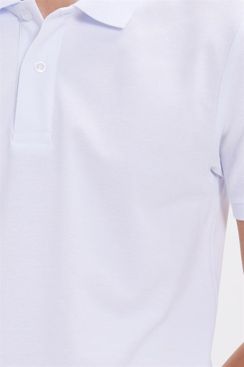 Erkek Slim Fit Dar Kesim Pamuklu Yumuşak Doku Nefes Alan Kumaş Kıvrılmaz Yaka Beyaz Polo Yaka Tişört