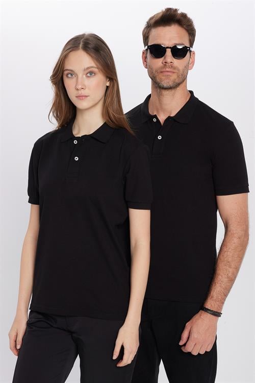 Erkek Slim Fit Dar Kesim Pamuklu Yumuşak Doku Nefes Alan Kumaş Kıvrılmaz Yaka Siyah Polo Yaka Tişört