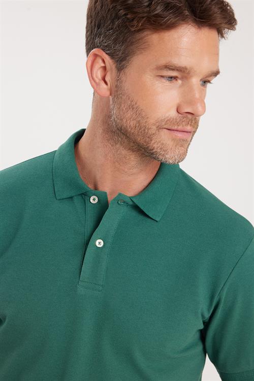 Erkek Slim Fit Dar Kesim Pamuklu Yumuşak Dokulu Serin Tutan Kumaş Düz Pike Yeşil Polo Yaka Tişört