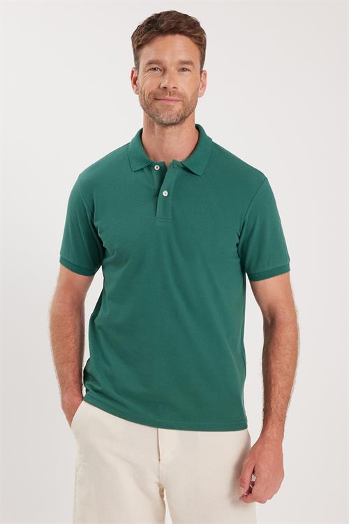 Erkek Slim Fit Dar Kesim Pamuklu Yumuşak Dokulu Serin Tutan Kumaş Düz Pike Yeşil Polo Yaka Tişört