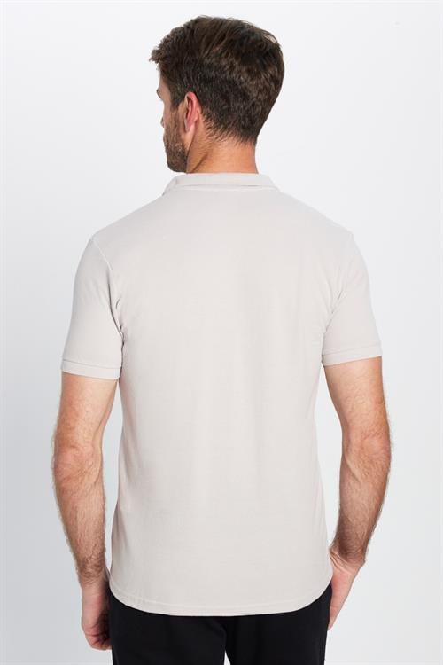Erkek Slim Fit Dar Kesim Pamuklu Yumuşak Doku Nefes Alan Kumaş Kıvrılmaz Yaka Gri Polo Yaka Tişört