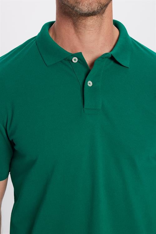 Erkek Slim Fit Dar Kesim Pamuklu Yumuşak Dokulu Serin Tutan Kumaş Düz Pike Yeşil Polo Yaka Tişört