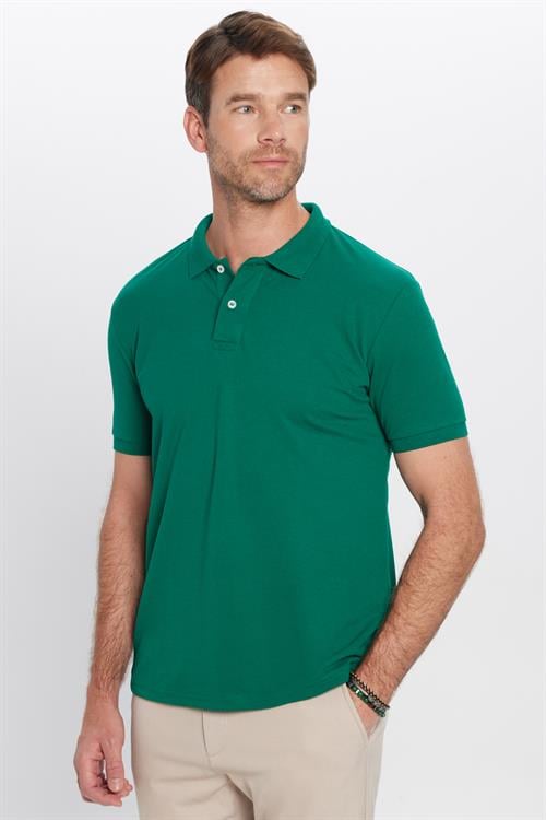 Erkek Slim Fit Dar Kesim Pamuklu Yumuşak Dokulu Serin Tutan Kumaş Düz Pike Yeşil Polo Yaka Tişört