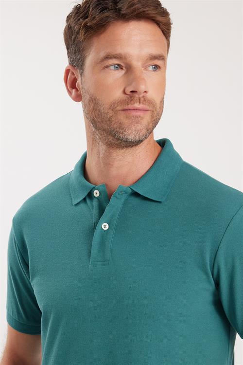 Erkek Slim Fit Dar Kesim Pamuklu Yumuşak Dokulu Serin Tutan Kumaş Düz Pike Yeşil Polo Yaka Tişört