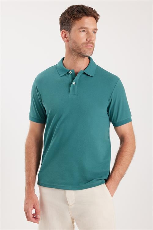 Erkek Slim Fit Dar Kesim Pamuklu Yumuşak Dokulu Serin Tutan Kumaş Düz Pike Yeşil Polo Yaka Tişört