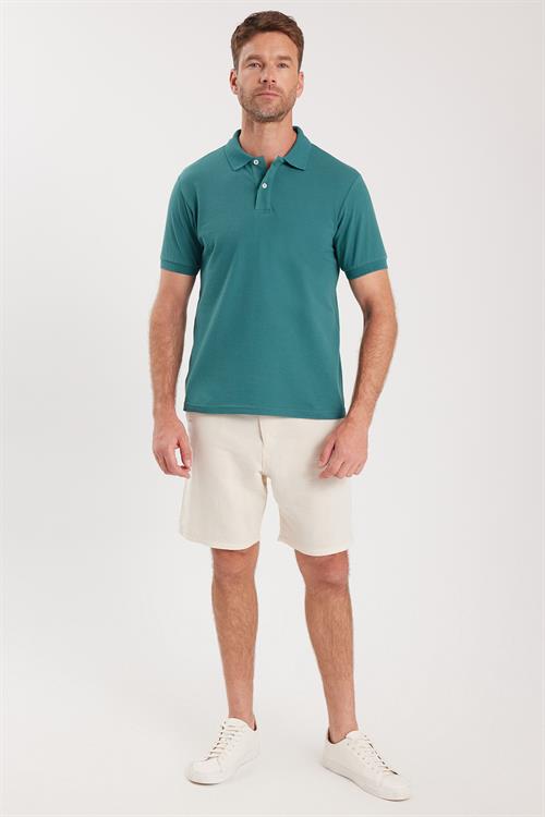 Erkek Slim Fit Dar Kesim Pamuklu Yumuşak Dokulu Serin Tutan Kumaş Düz Pike Yeşil Polo Yaka Tişört