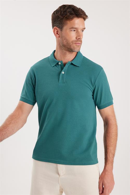 Erkek Slim Fit Dar Kesim Pamuklu Yumuşak Dokulu Serin Tutan Kumaş Düz Pike Yeşil Polo Yaka Tişört