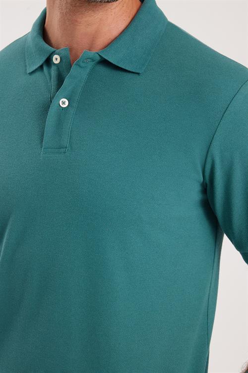 Erkek Slim Fit Dar Kesim Pamuklu Yumuşak Dokulu Serin Tutan Kumaş Düz Pike Yeşil Polo Yaka Tişört