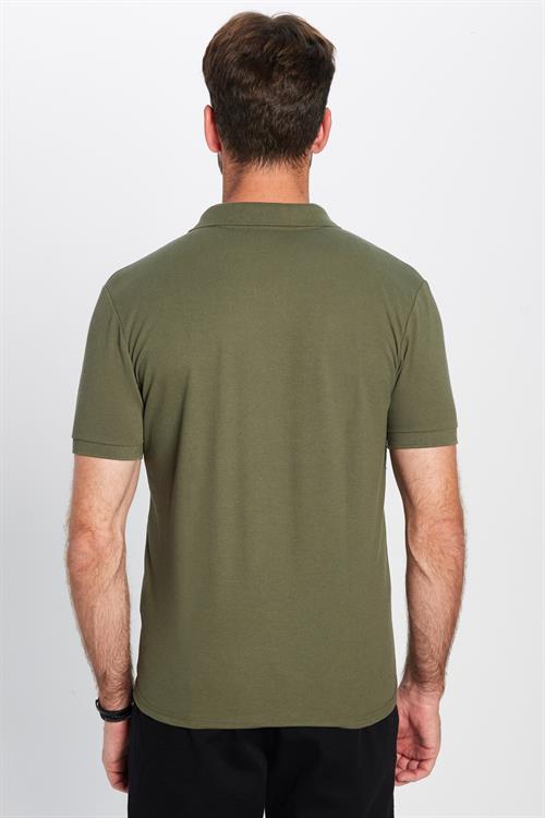 Erkek Slim Fit Dar Kesim Pamuklu Yumuşak Doku Nefes Alan Kumaş Kıvrılmaz Yaka Haki Polo Yaka Tişört