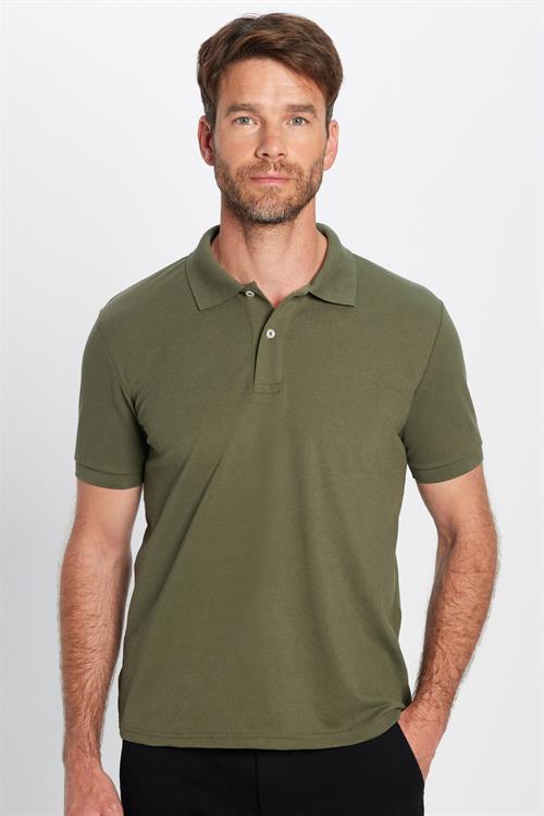 Erkek Slim Fit Dar Kesim Pamuklu Yumuşak Doku Nefes Alan Kumaş Kıvrılmaz Yaka Haki Polo Yaka Tişört