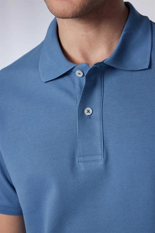 Erkek Slim Fit Dar Kesim Pamuklu Yumuşak Doku Nefes Alan Kumaş Kıvrılmaz Yaka Mavi Renk Polo Yaka