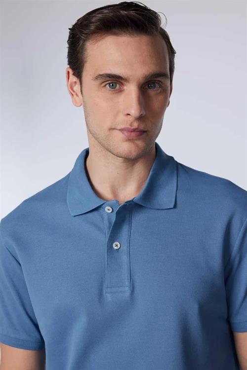 Erkek Slim Fit Dar Kesim Pamuklu Yumuşak Doku Nefes Alan Kumaş Kıvrılmaz Yaka Mavi Renk Polo Yaka