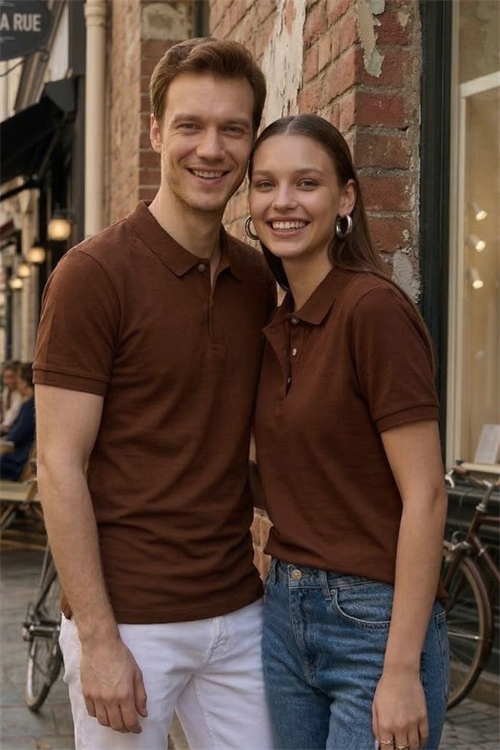 Erkek Slim Fit Dar Kesim Pamuklu Yumuşak Doku Nefes Alan Kumaş Kahverengi Polo Yaka Tişört