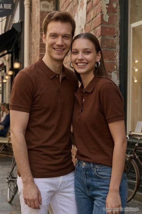 Erkek Slim Fit Dar Kesim Pamuklu Yumuşak Doku Kahverengi Polo Yaka Tişört