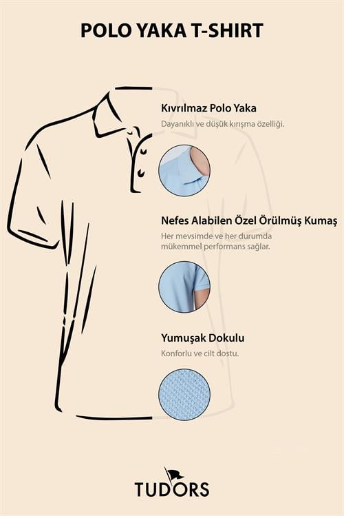 Erkek Slim Fit Dar Kesim Pamuklu Yumuşak Doku Nefes Alan Kumaş Kıvrılmaz Yaka Mavi Polo Yaka Tişört