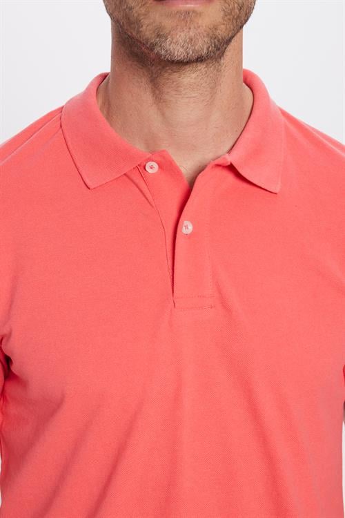 Erkek Slim Fit Dar Kesim Pamuklu Yumuşak Dokulu Serin Tutan Kumaş Düz Pike Nar Polo Yaka Tişört