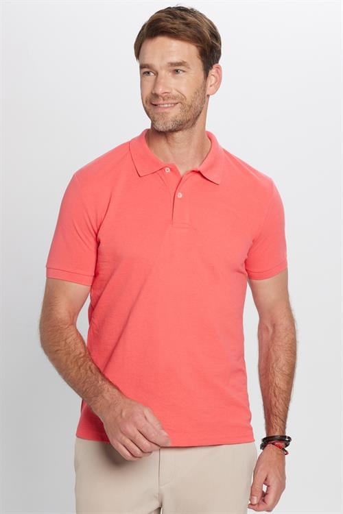 Erkek Slim Fit Dar Kesim Pamuklu Yumuşak Dokulu Serin Tutan Kumaş Düz Pike Nar Polo Yaka Tişört