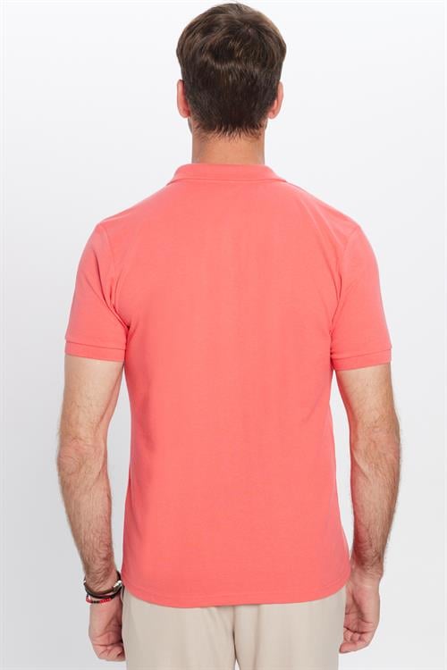 Erkek Slim Fit Dar Kesim Pamuklu Yumuşak Dokulu Serin Tutan Kumaş Düz Pike Nar Polo Yaka Tişört