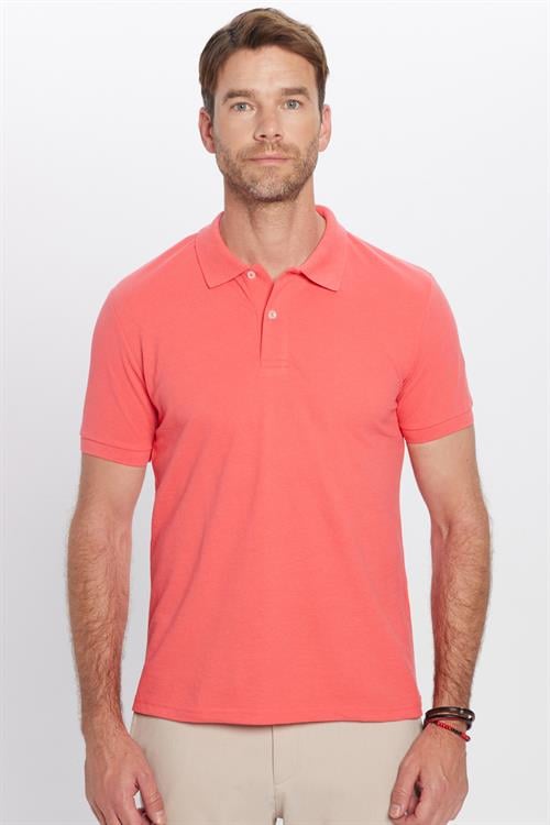 Erkek Slim Fit Dar Kesim Pamuklu Yumuşak Dokulu Serin Tutan Kumaş Düz Pike Nar Polo Yaka Tişört