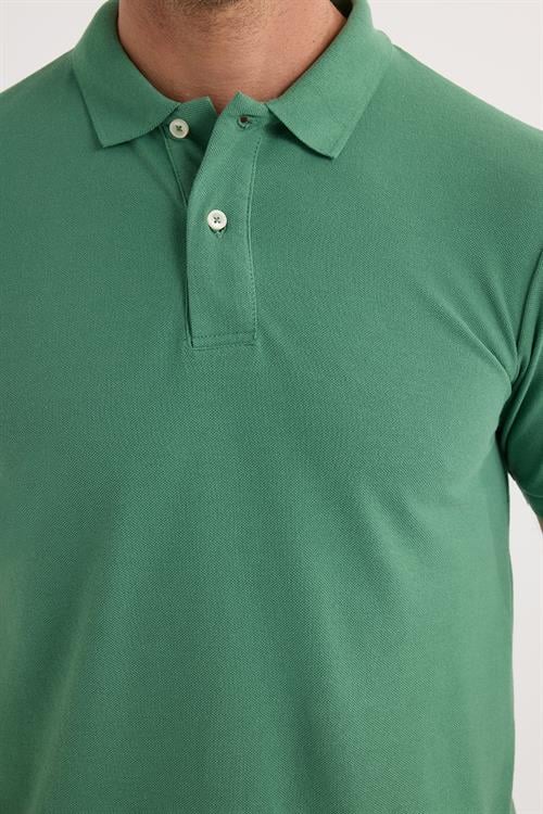 Erkek Slim Fit Dar Kesim Pamuklu Yumuşak Dokulu Serin Tutan Kumaş Düz Pike Yeşil Polo Yaka Tişört